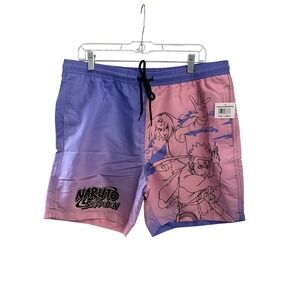Mens Naruto Shippuden Swim Trunks Shorts Large Pink Purple Anime Character NET